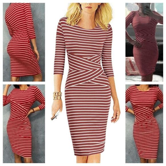 NWT Striped 3/4 Sleeve Office Work Business Cocktail Pencil Dress SIZE XL - Picture 7 of 13